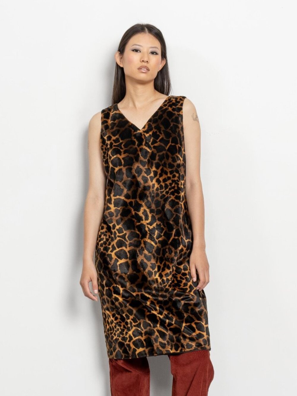 FAUX FUR DRESS Leopard Print Shift Mini / Medium